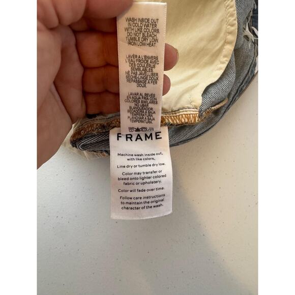 Frame Le Brigette Shorts Womens 27 Blue Denim Mid Rise Distressed Raw Hem USA - Picture 14 of 15